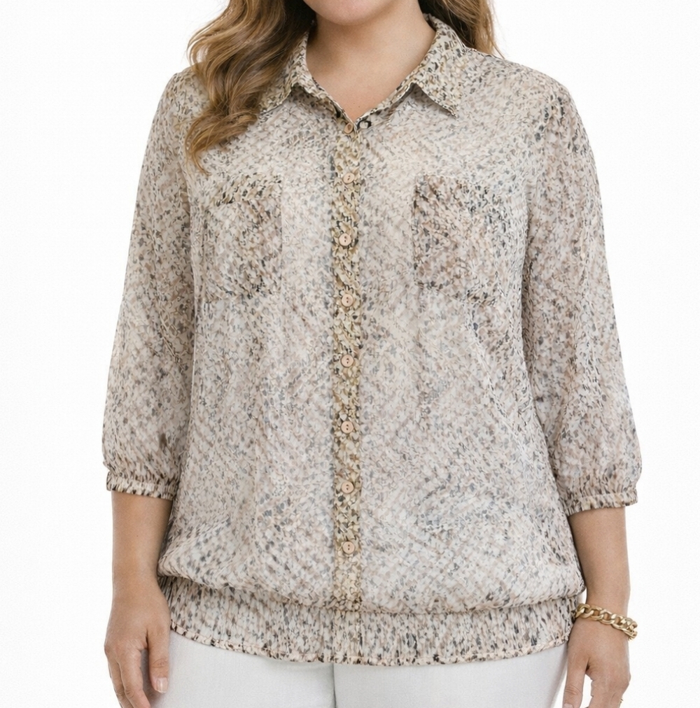 Chico's Abstract Snake Print Sheer Button Front Chic Blouse Multicolor Size L 12